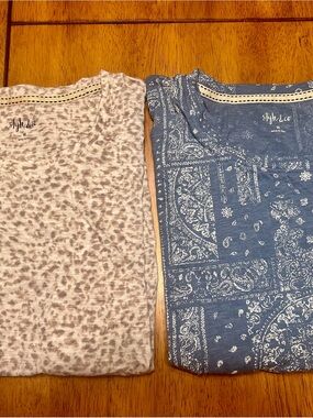 Style & Co. Blue Bandana-Print & Brown Animal Print Crewneck Tees